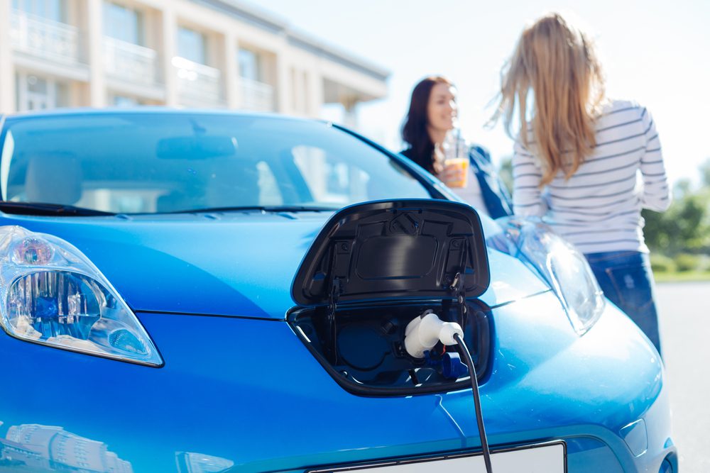 An electric car charging.
