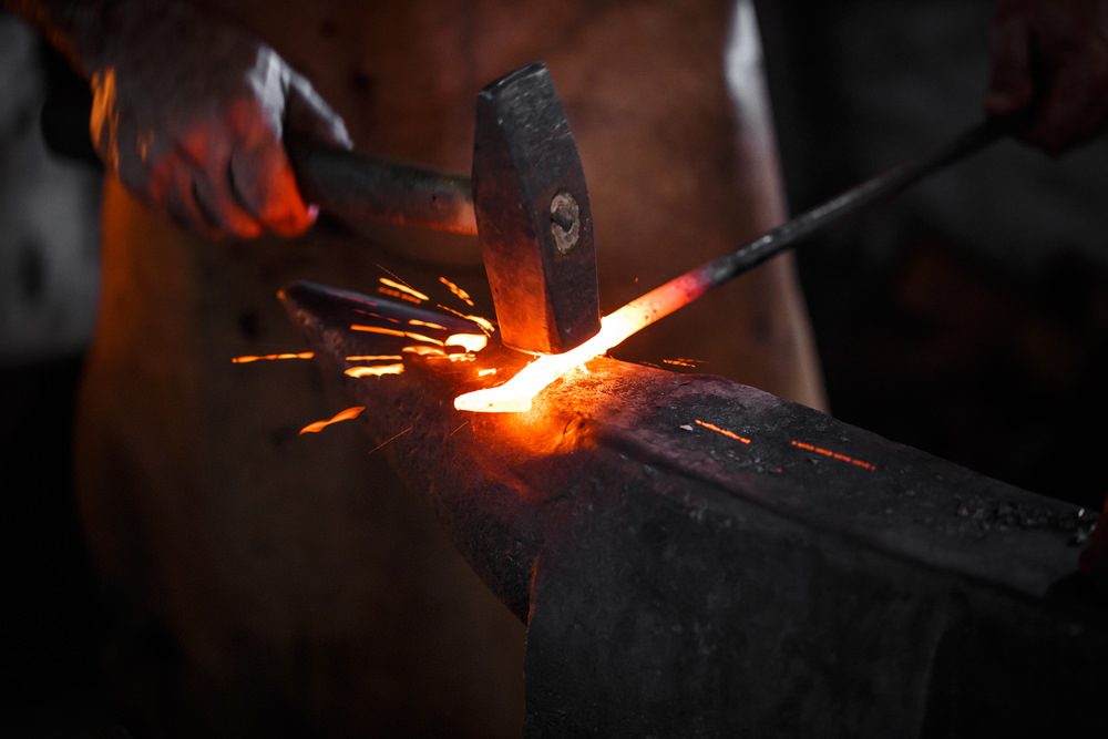 A piece of metal being forged.