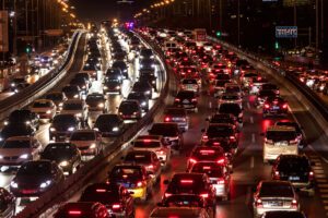 A busy night street in China.