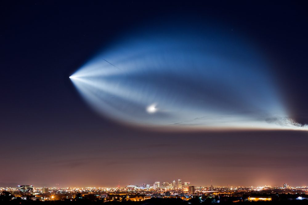 SpaceX's Falcon rocket across the night sky.