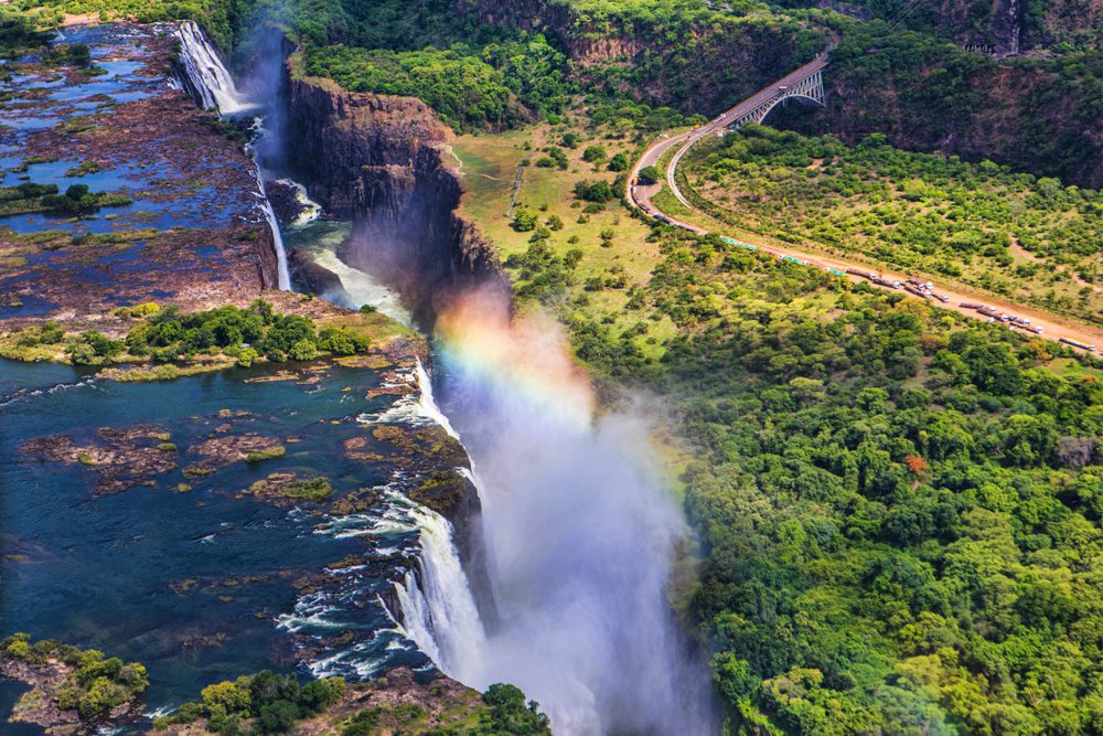 A rainbow over Victoria Falls