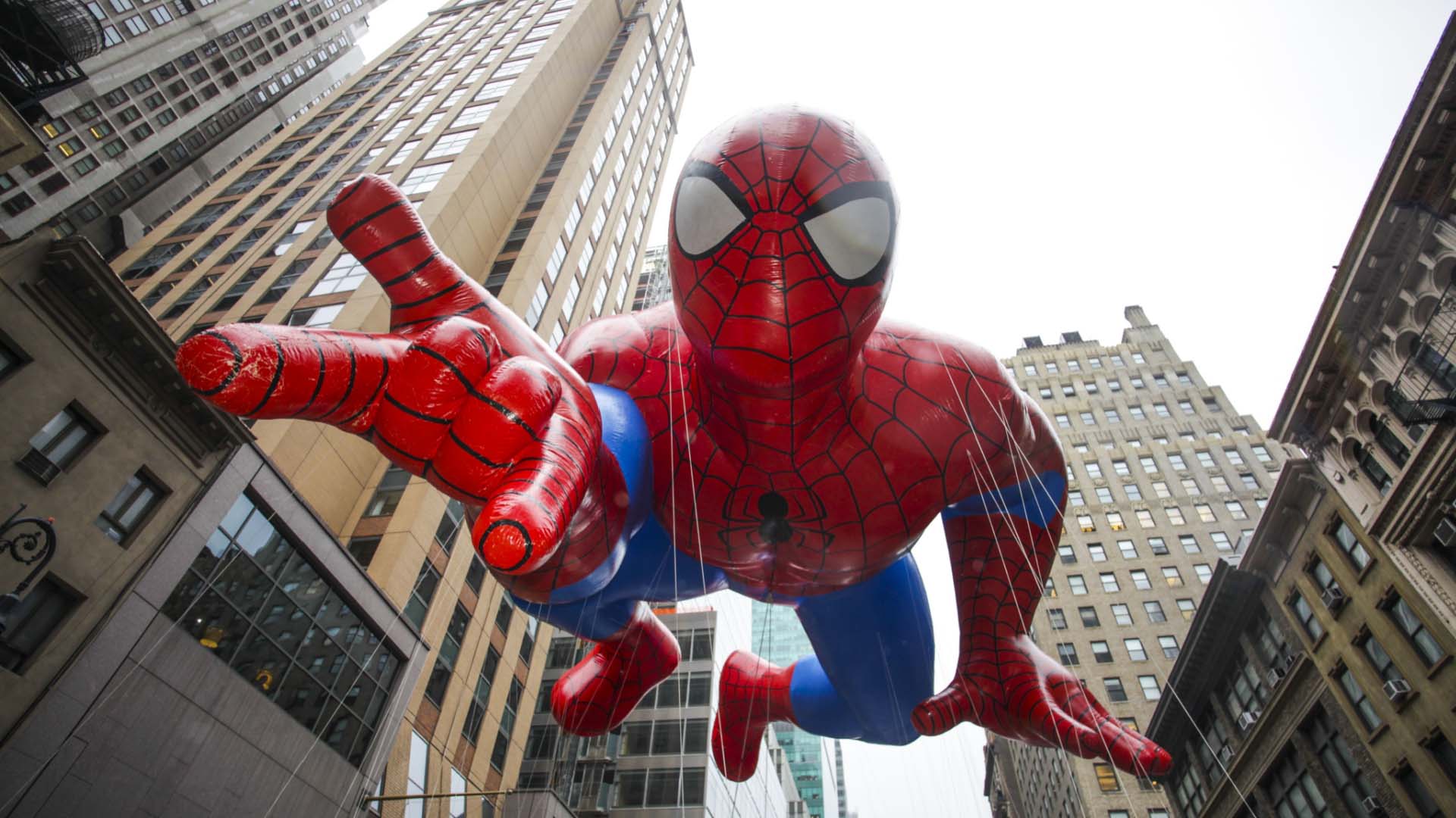 Spiderman balloon during Macy's Parade