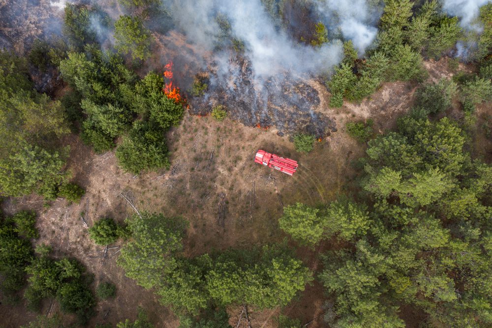 Drone footage of a forest fire