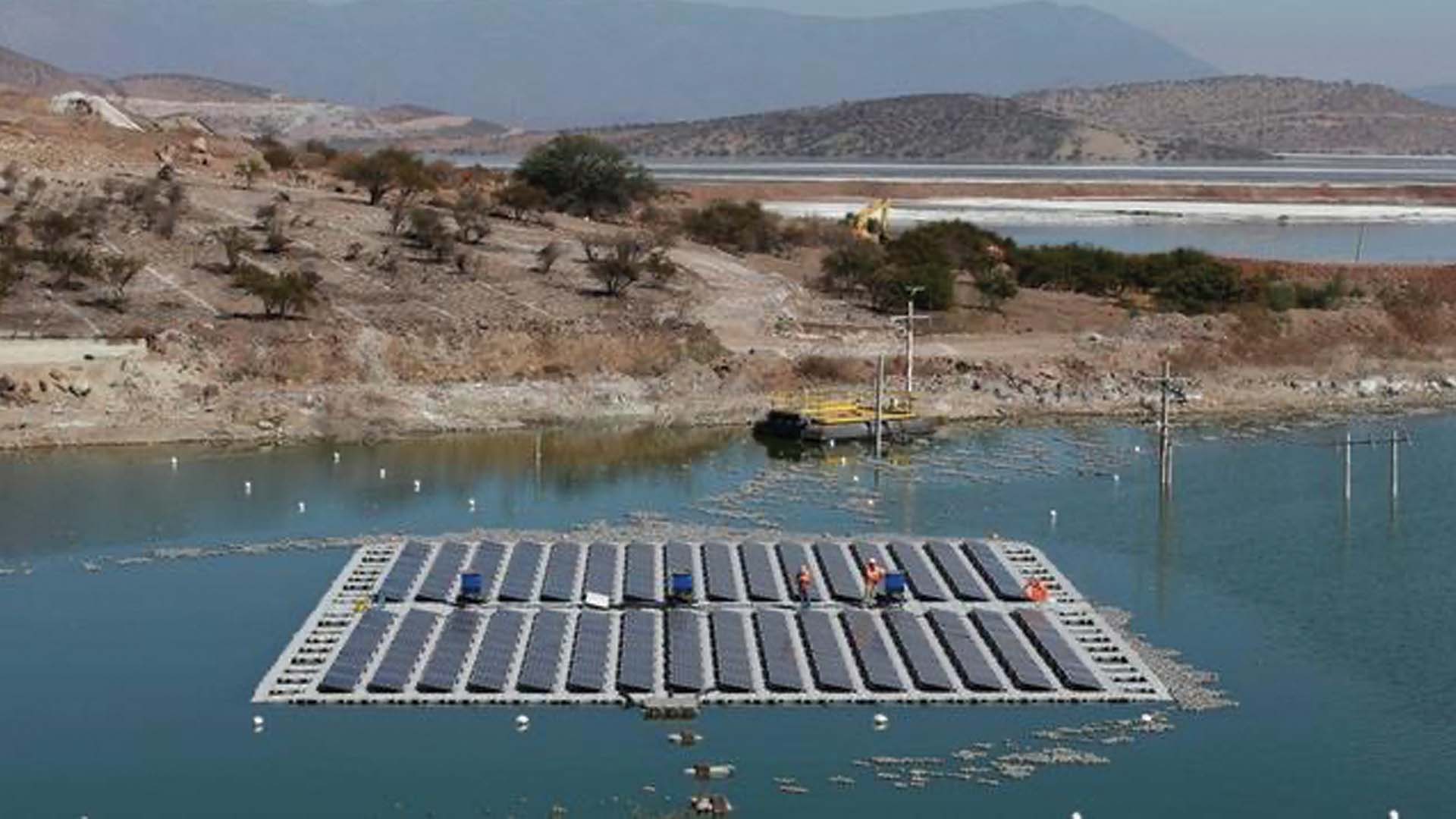 Floating solar panels at one of Anglo American's mines in Chile