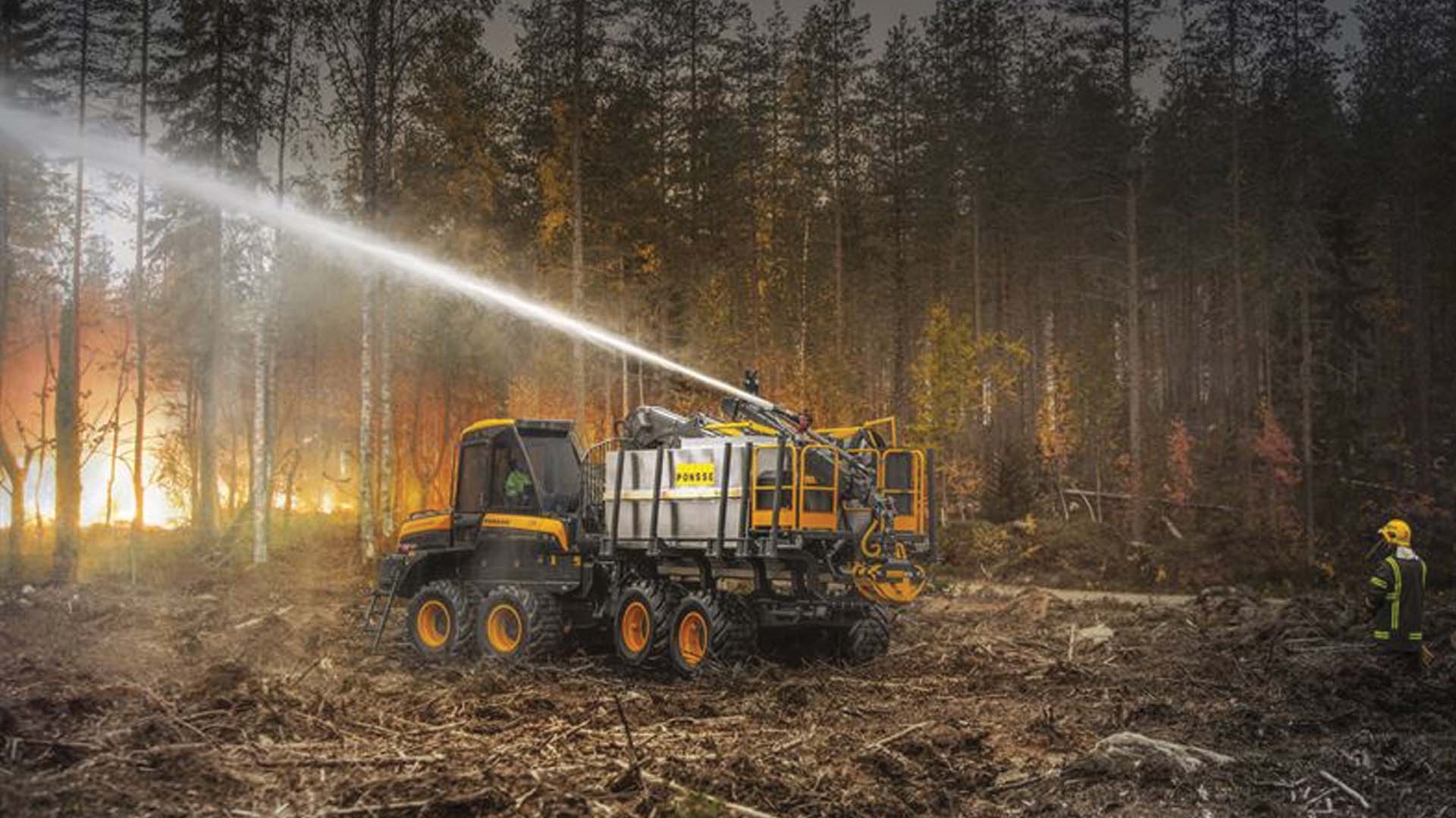 Ponsse's Forwarder is equipped with firefighting equipment