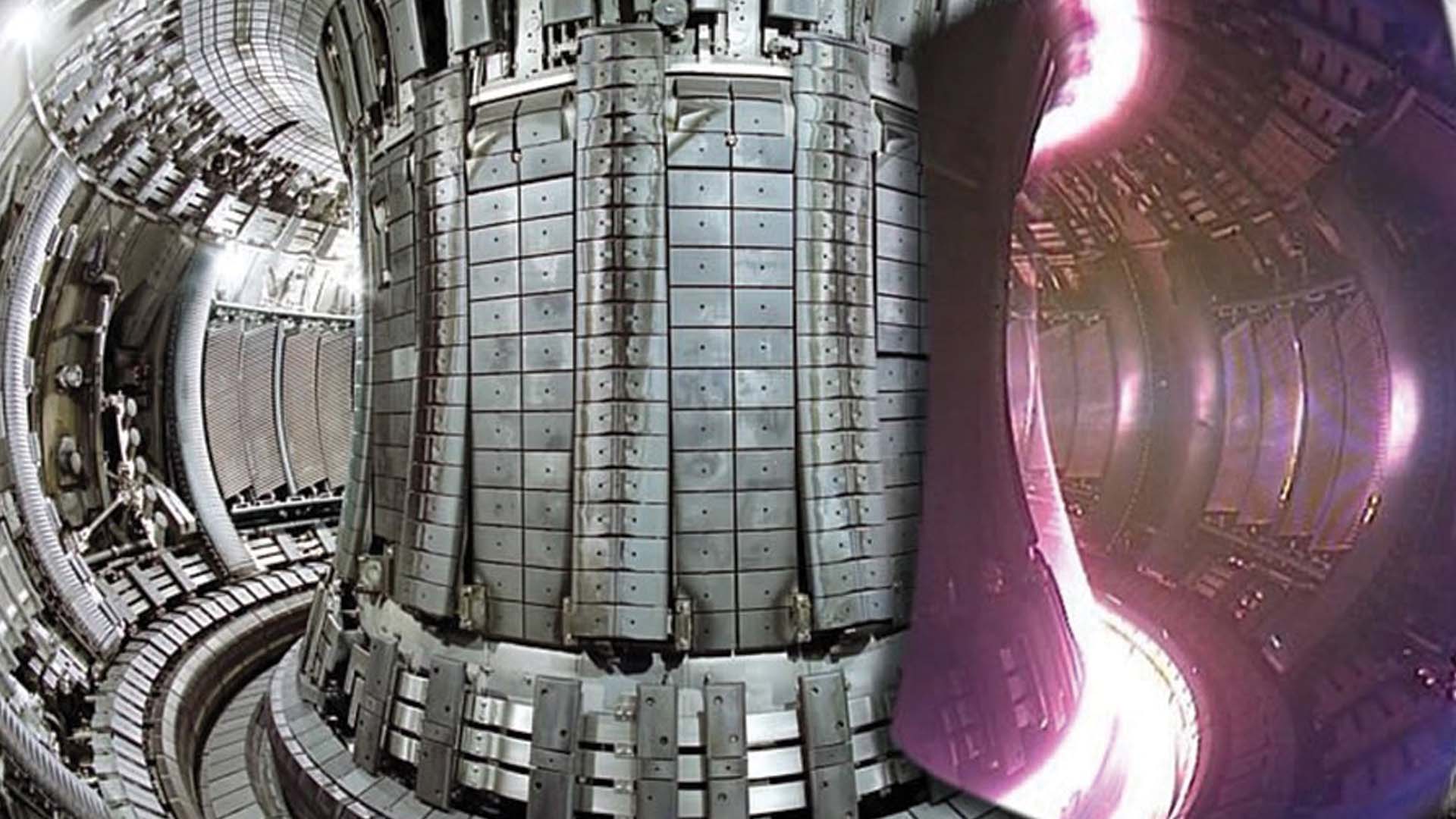 Inside the European JET Tokamak, both during (right) and after operation. Photo Credit: ITER
