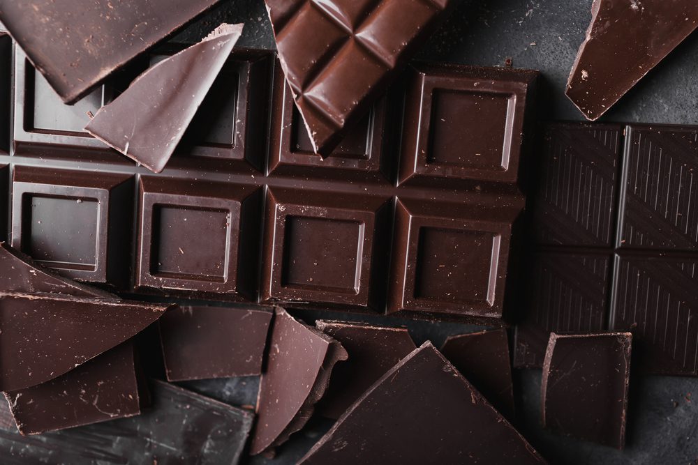 dark chocolate bar split into pieces