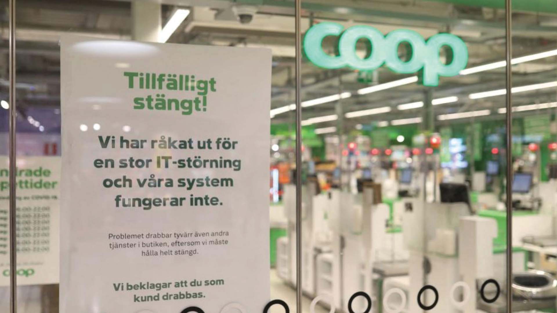 COOP store in Sweden notifying customers of its closure because of the Kaseya ransomware attack