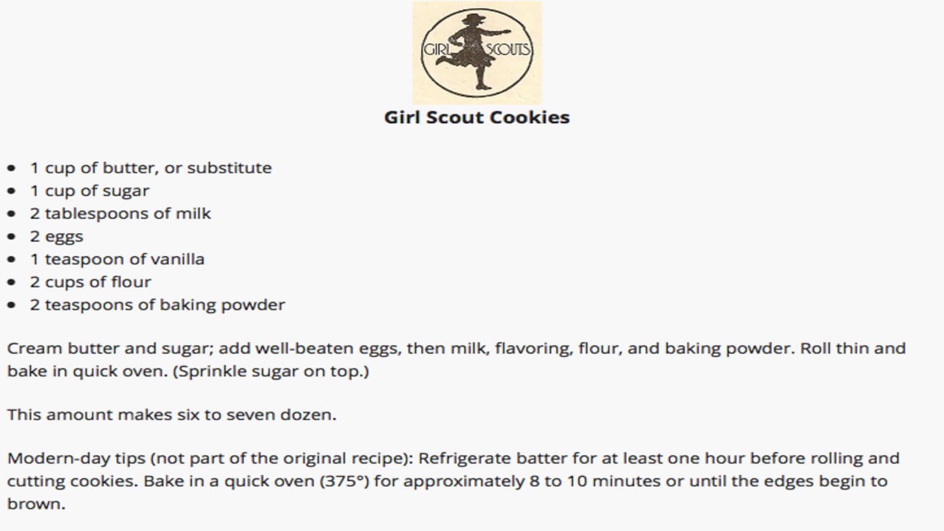 original girl scout cookie recipe