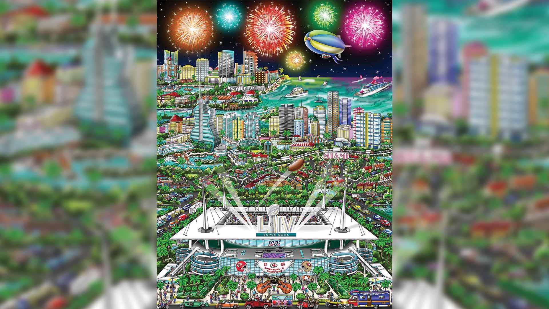 Super Bowl LIV Miami Charles Fazzino Art