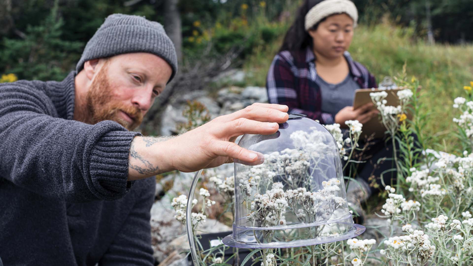 Aaron harnessing a scent; Photo Credit: OVR Technology