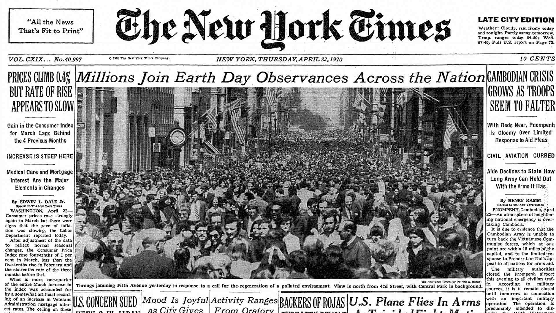 New York Times coverage of first Earth Day, 1970