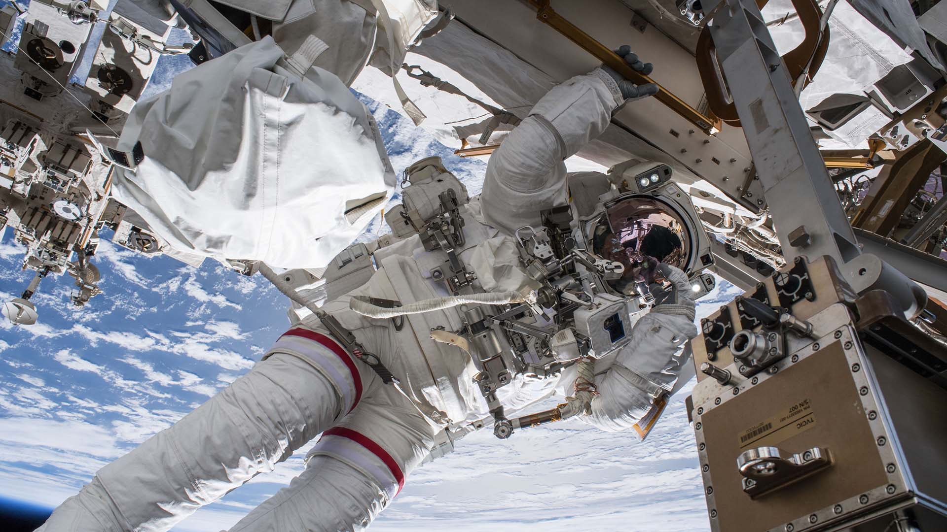 NASA astronaut Drew Feustel conducting a spacewalk on the International Space Station in 2018; Photo Credit: NASA