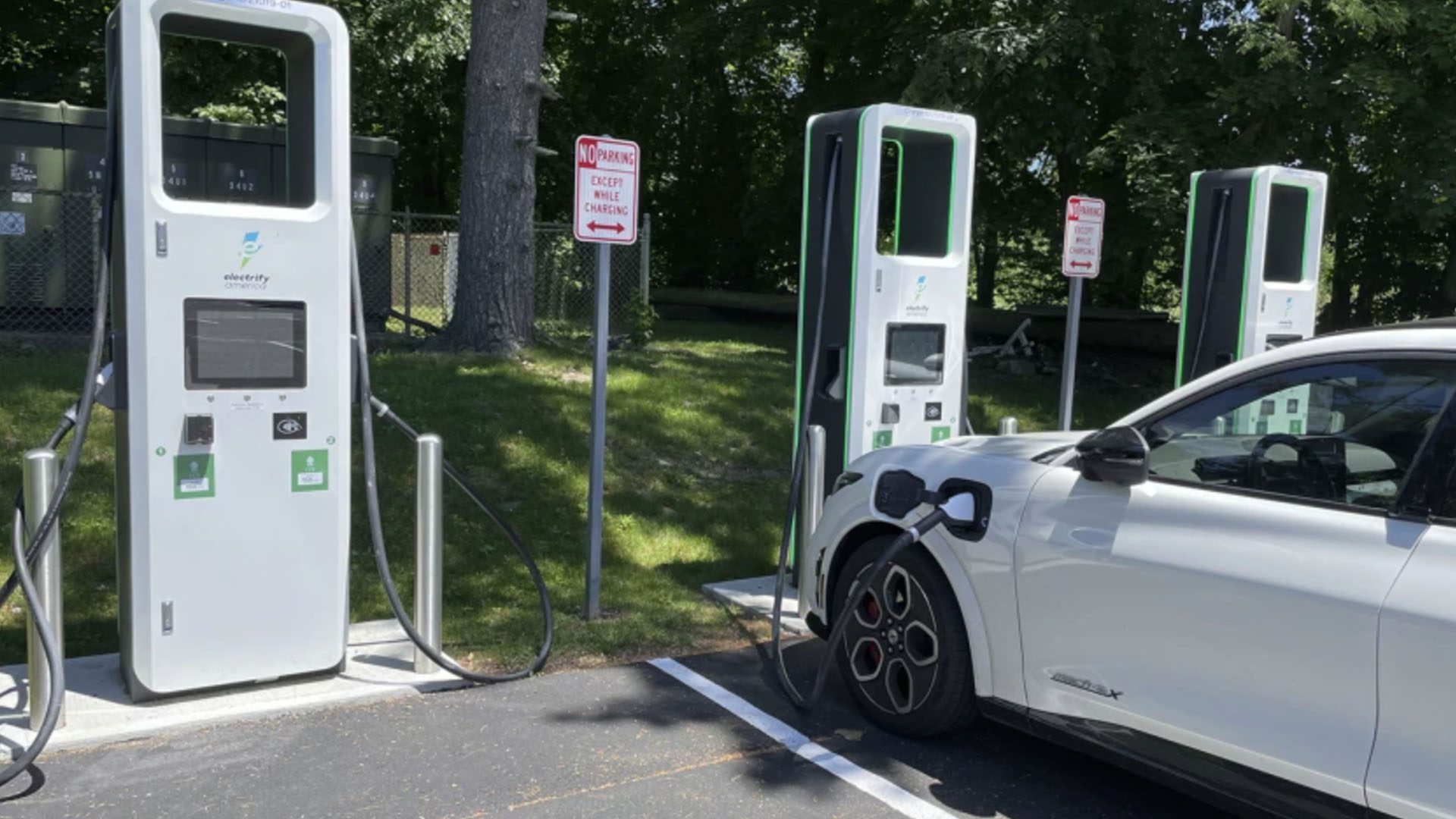 An electric vehicle charging station pictured in New Rochelle, N.Y; Photo Credit: AP