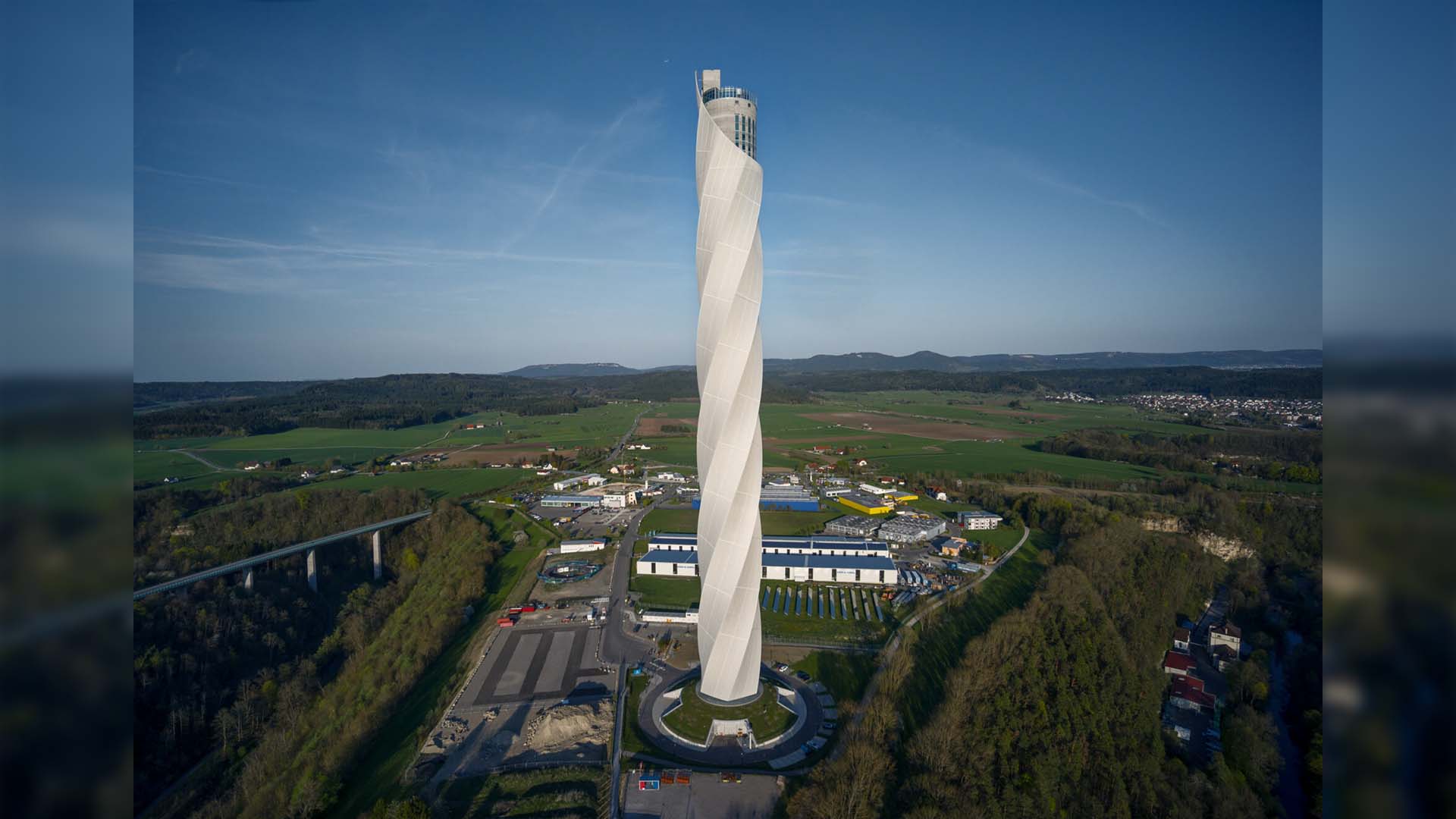 The TK Elevator Test Tower in Germany houses the world's first cable-free elevator for a high-rise building;  Photo credit: TK Lift