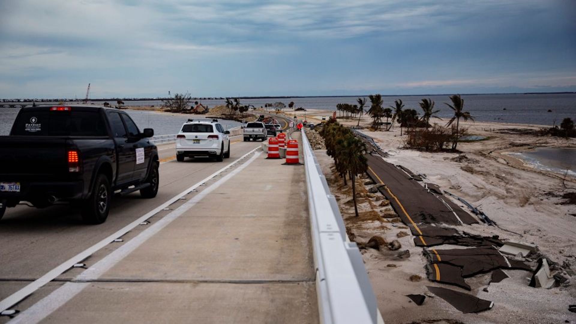 Sanibel residents driving to the island via the Sanibel Causeway after Hurricane Ian