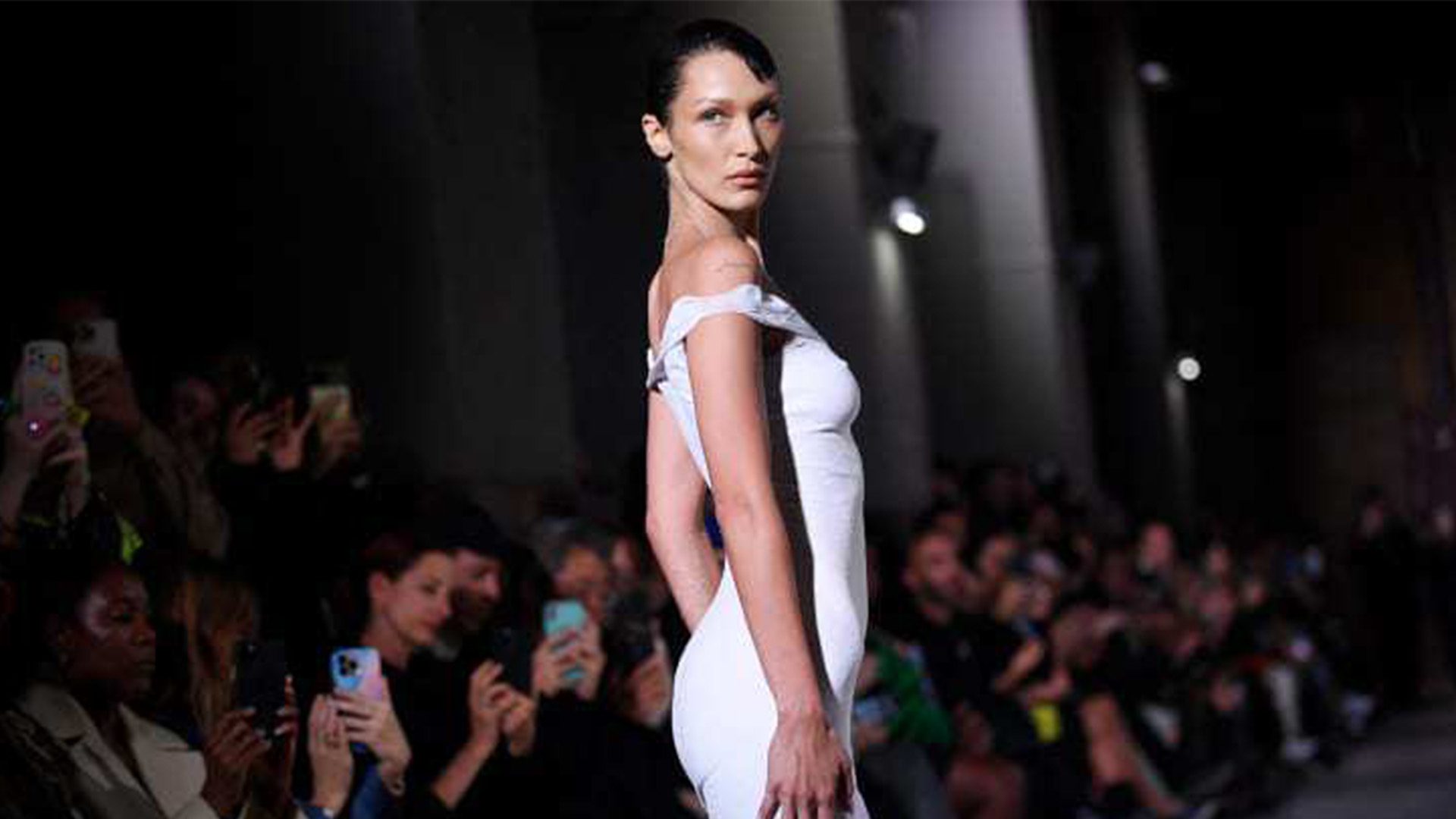 Bella Hadid Spray Fabrican Dress Paris Fashion Week Bella Hadid Spray Fabrican Paris Fashion Week