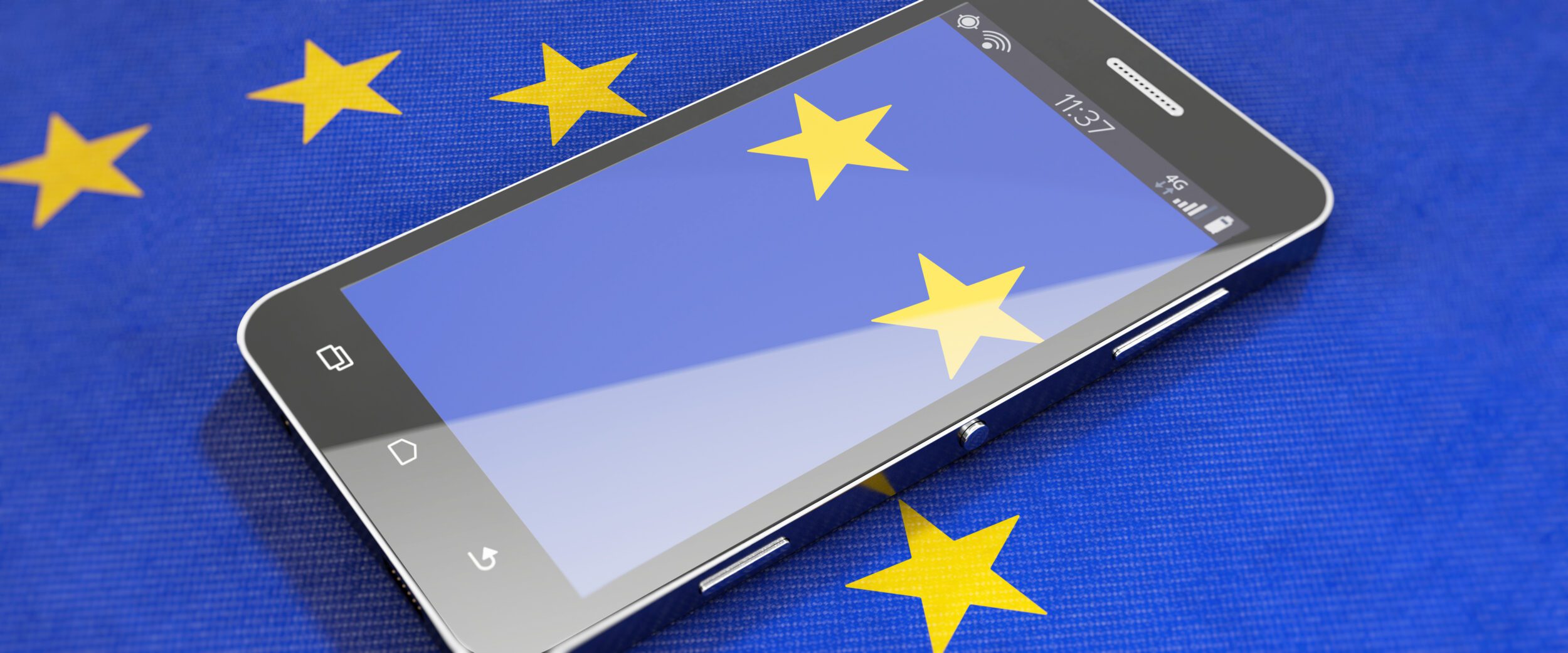 EU Flag over a phone