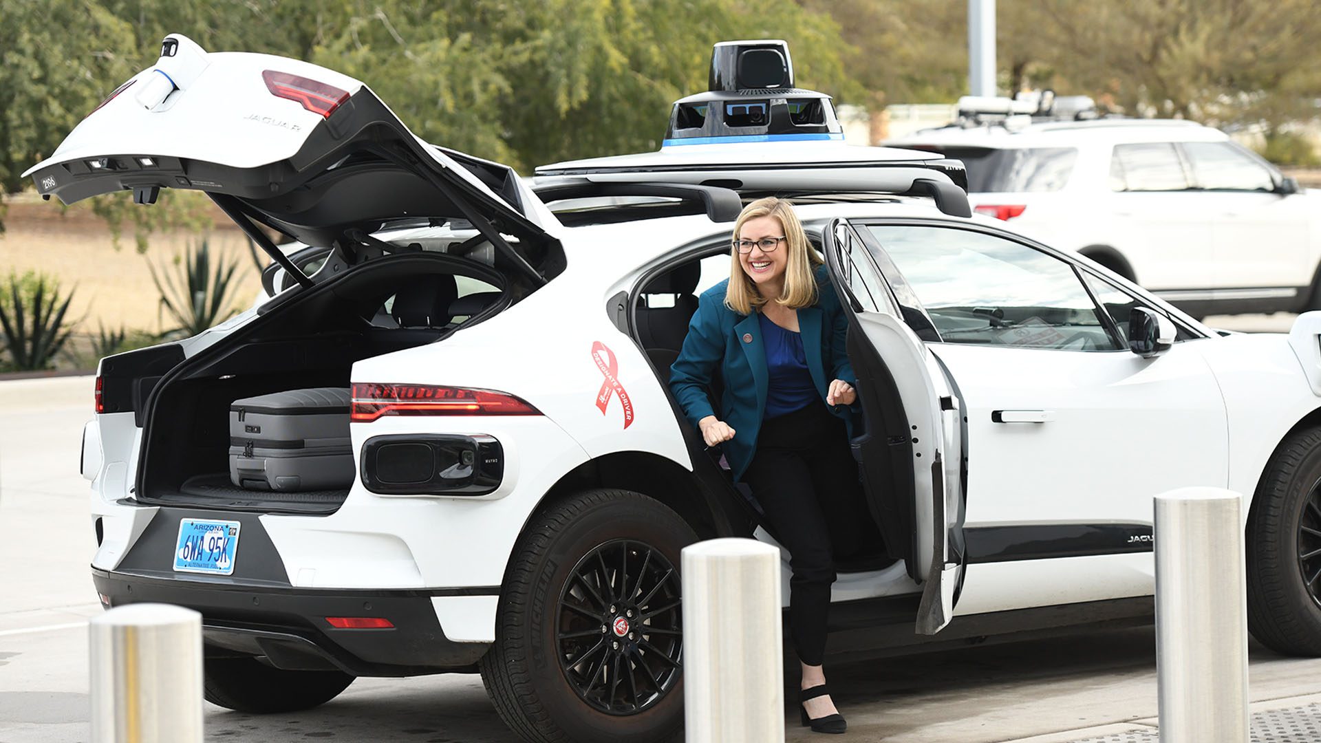 Phoenix Mayor Kate Gallego takes the ride to the airport in a Waymo autonomous vehicle