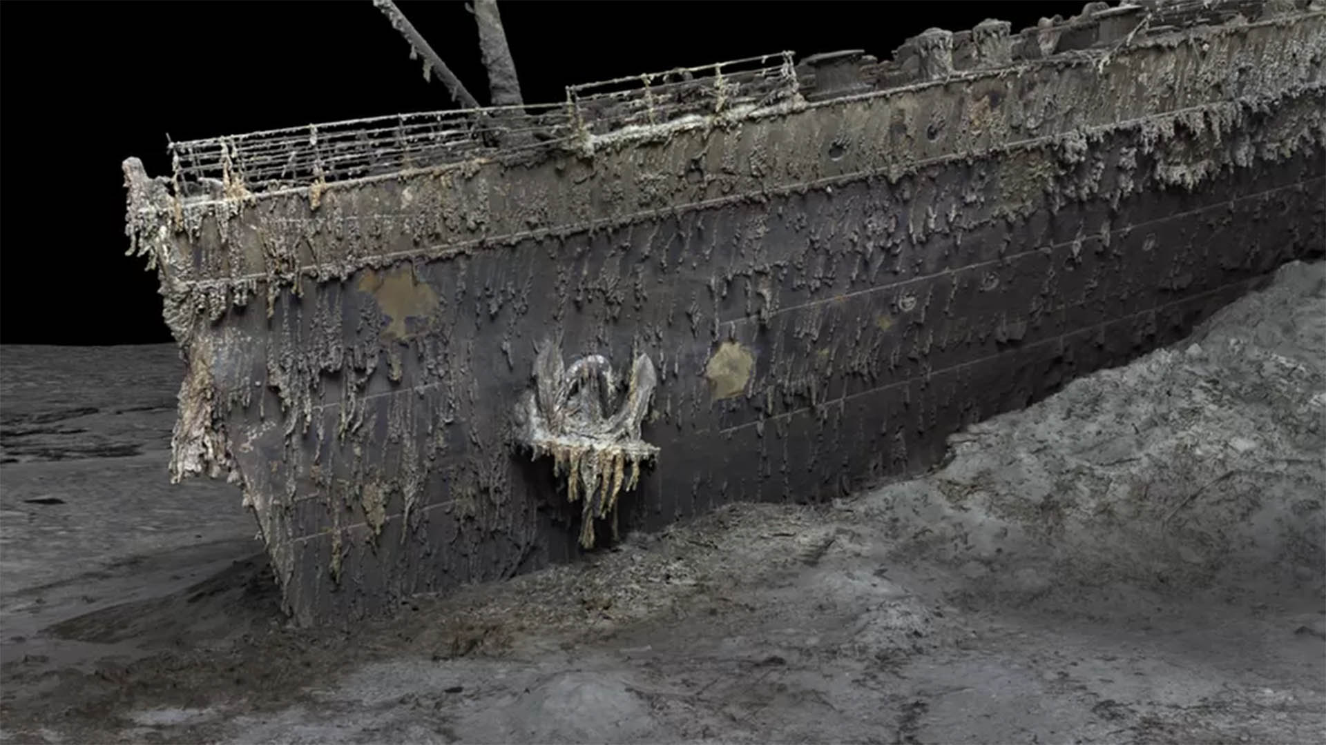 The Titanic's bow underwater 