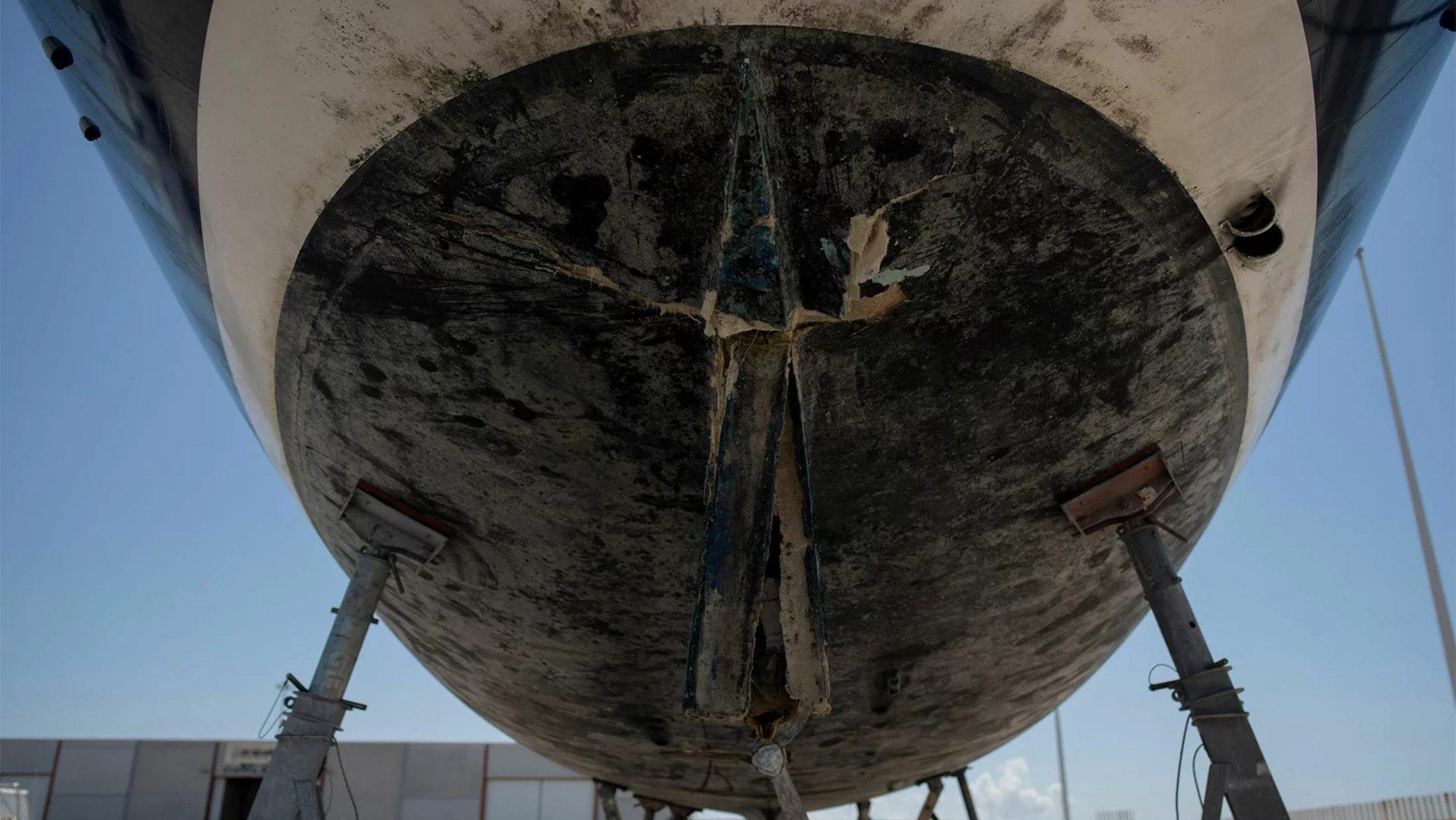 The rudder of a vessel damaged by orcas on May 24