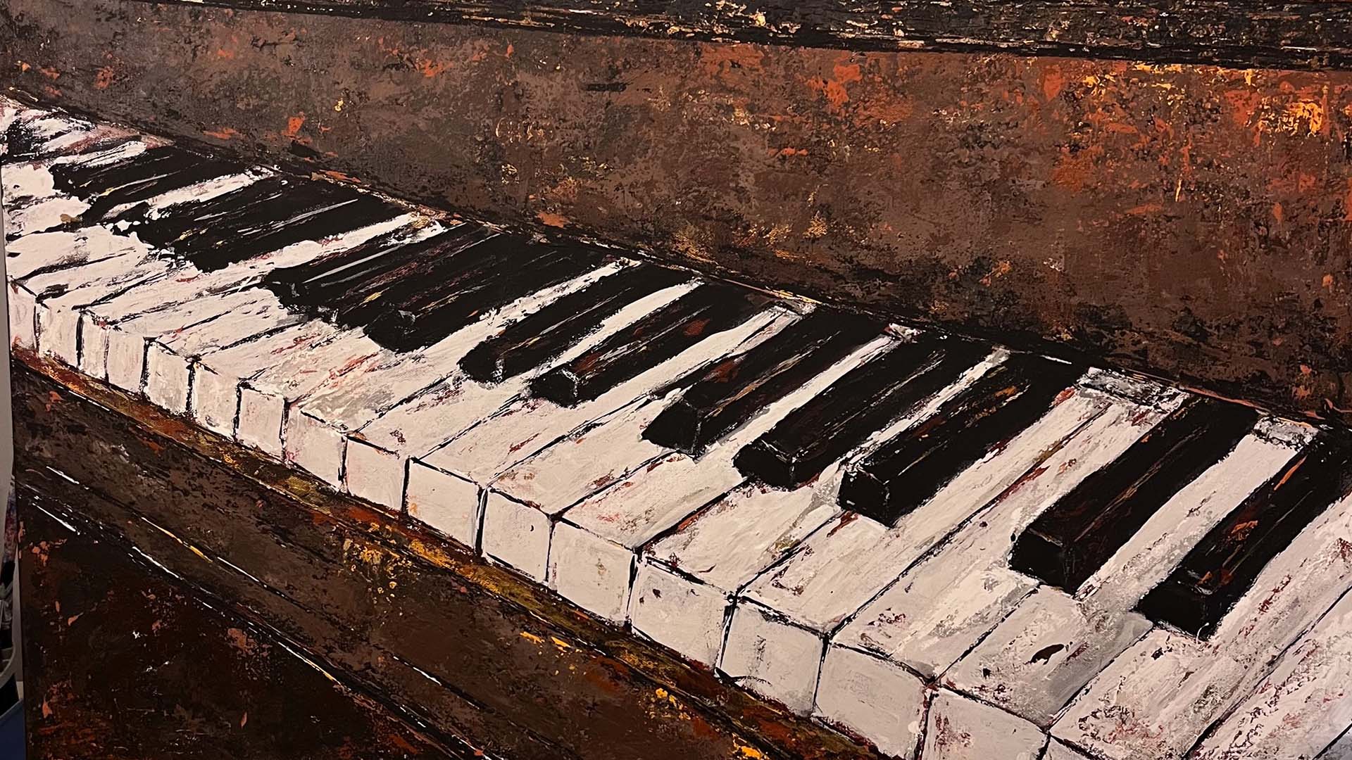 Kelly Saunders painting of a piano