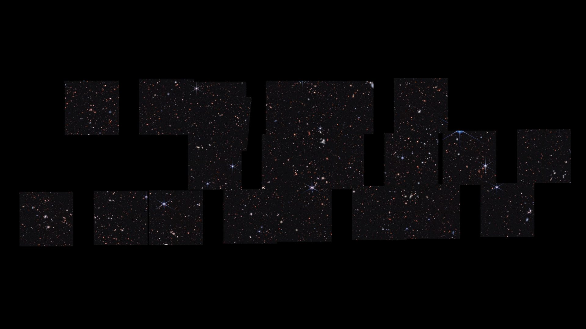 A panoramic vista of over 100,000 galaxies. This picture was stitched together from multiple images captured by the James Webb Space Telescope in near-infrared light