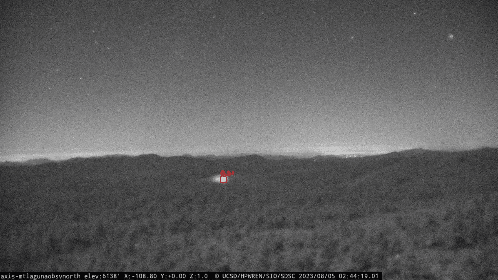 A red box highlights an anomaly detected by AI on Mount Laguna in San Diego County