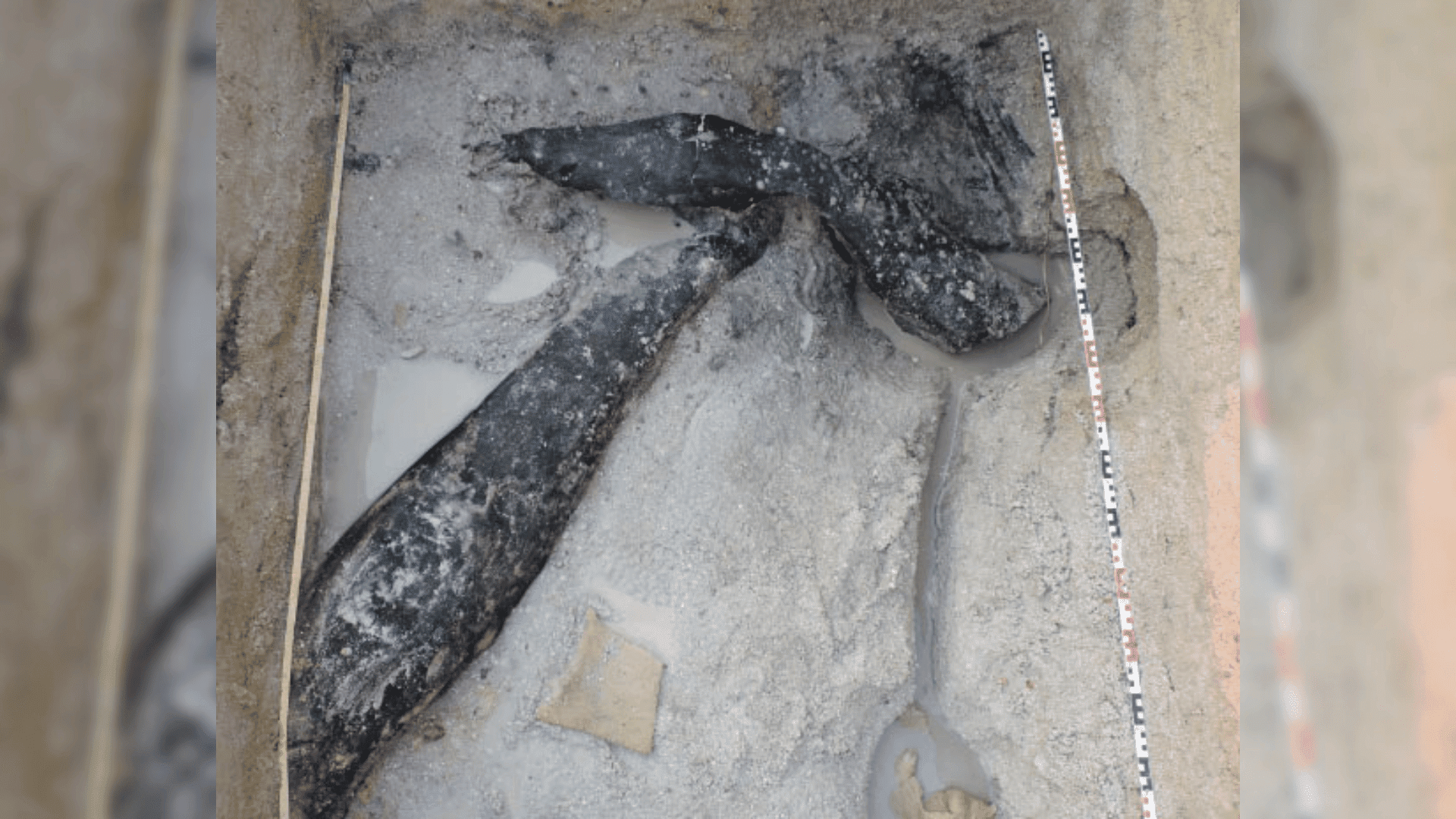 476,000-year-old wooden structure formed by two overlapping logs Image credit: Barham 476,000-year-old wooden structure formed by two overlapping logs Image credit: Barham