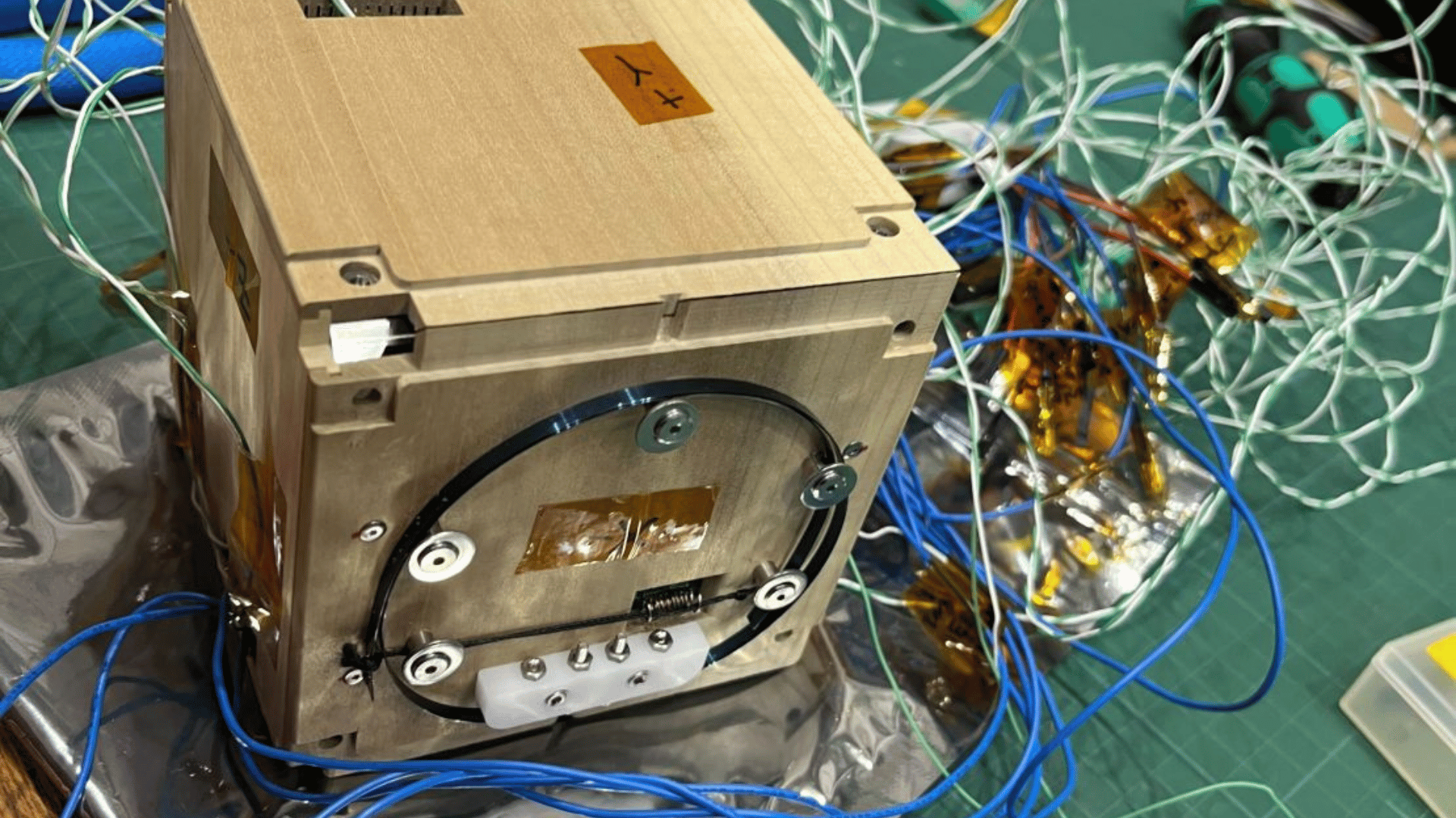 Satellite made from magnolia wood, which was tested at the International Space Station Satellite made from magnolia wood, which was tested at the International Space Station