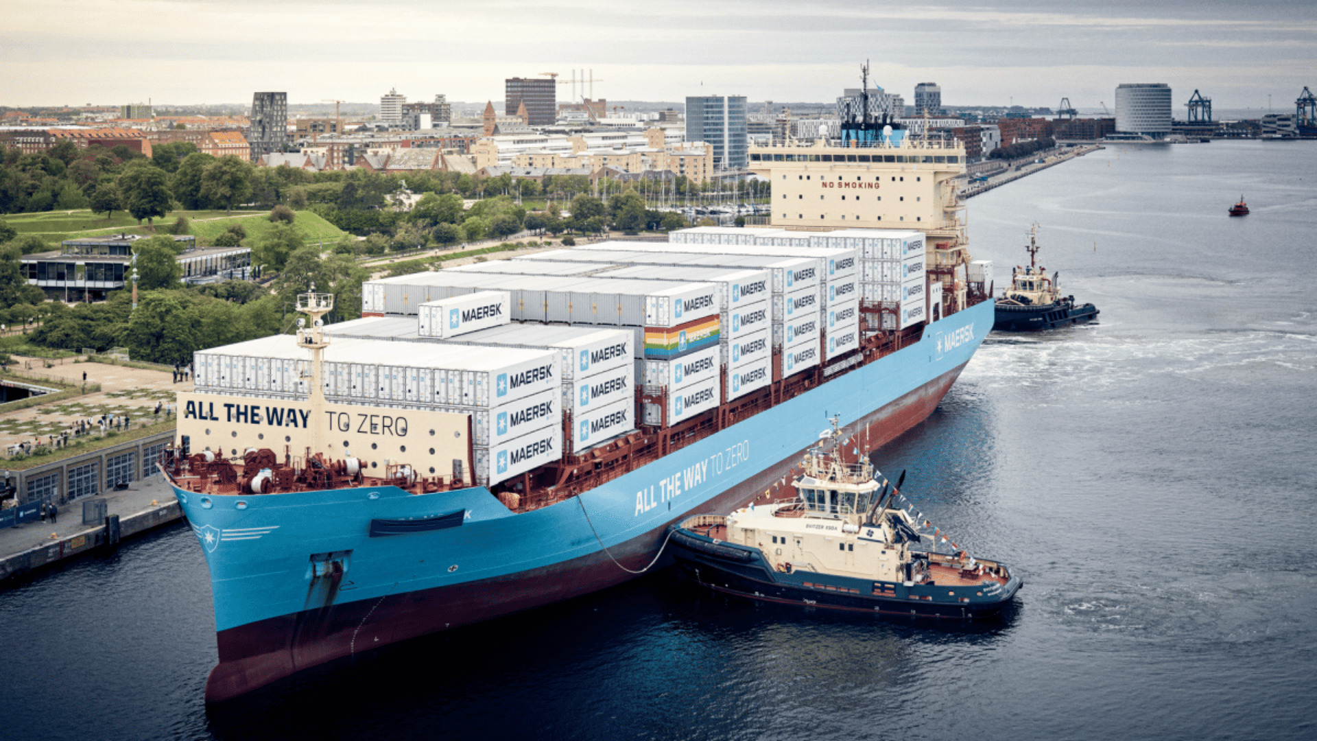 Laura Maersk used green methanol for its maiden voyage, pictured arriving into Copenhagen (source: Maersk)