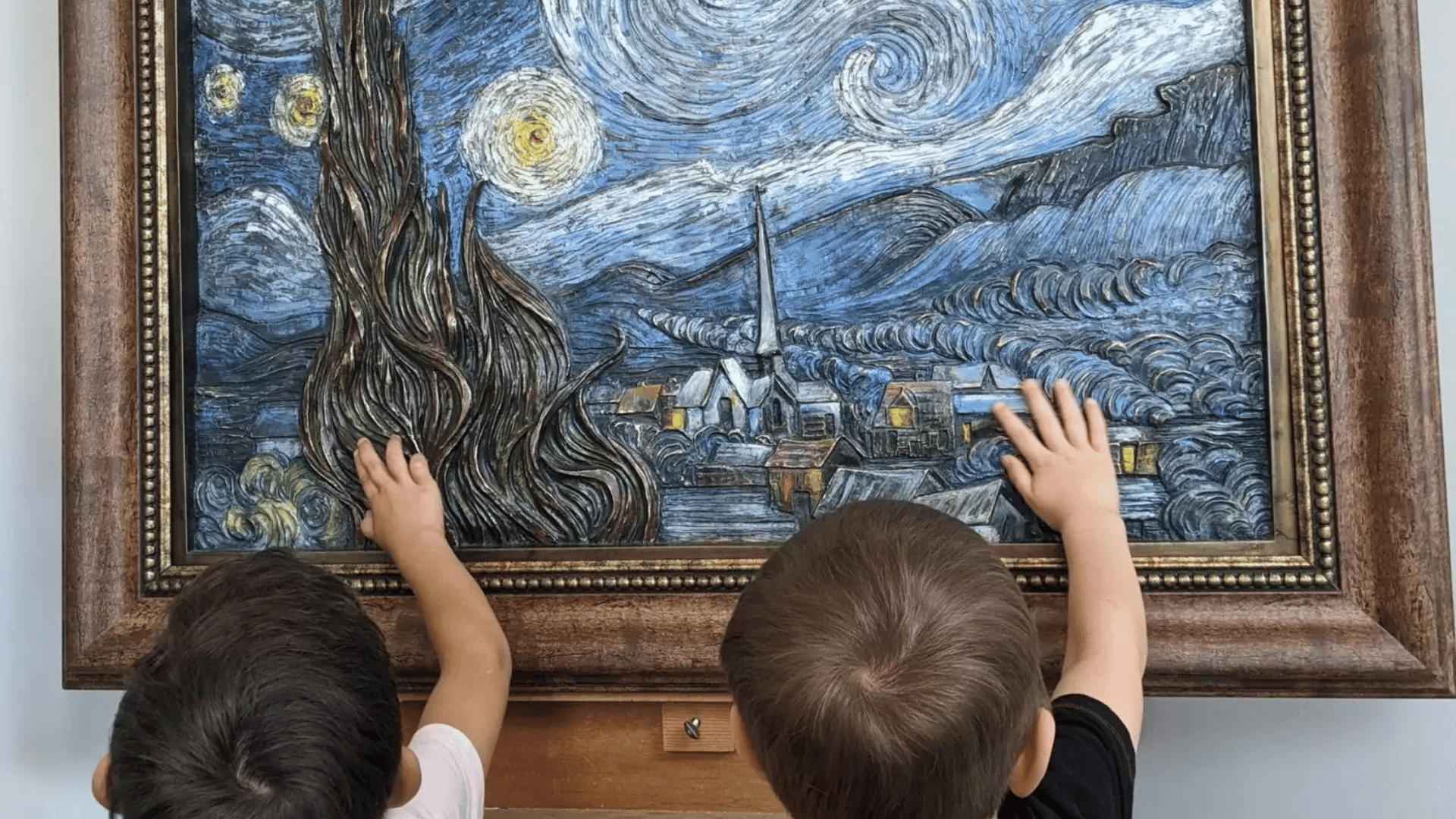 People Viewing Starry Night Van Gogh Sculpture