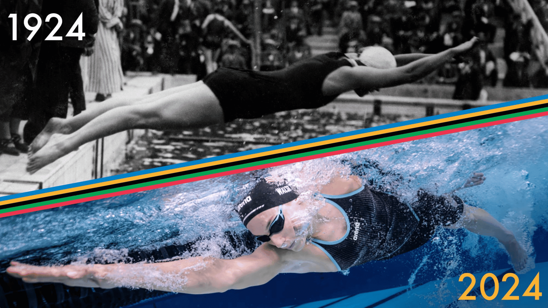 Evolution of olympic swimwear; Photo Archives CNOSF:AFP via Getty Images and Arena:Mike Lewis. Evolution of olympic swimwear; Photo Archives CNOSF:AFP via Getty Images and Arena:Mike Lewis.