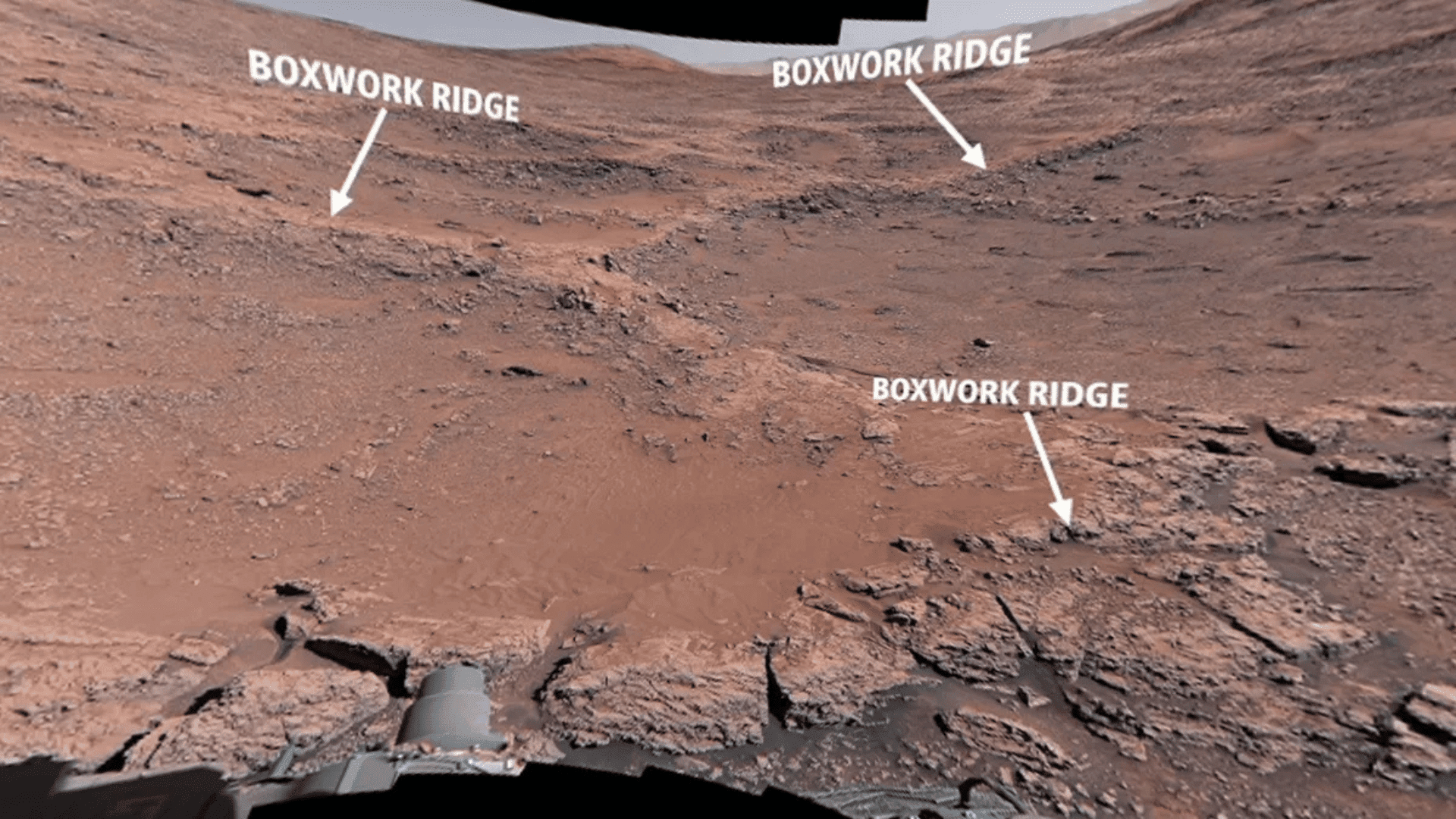 New images from NASA's Curiosity rover show a series of boxwork ridges; Photo: NASA:JPL-Caltech:MSSS