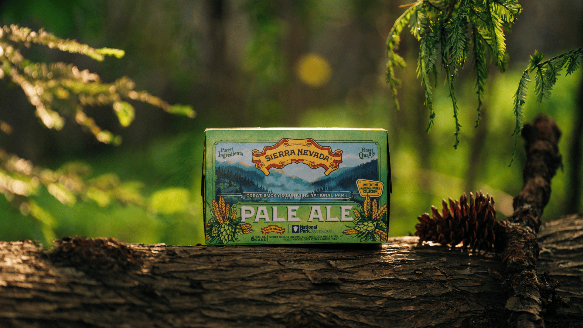 Sierra Nevada's Pale Ale packaging with a scene of the Great Smoky Mountains National Park