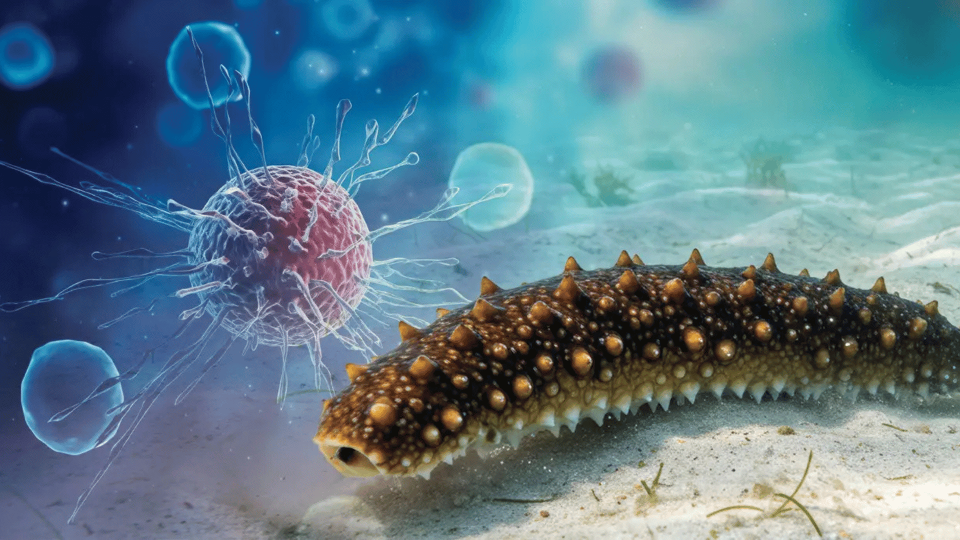 Sea cucumbers could hold the key to cancer research; Photo: Graphic by Stefanie Goodwiller:University Marketing and Communications
