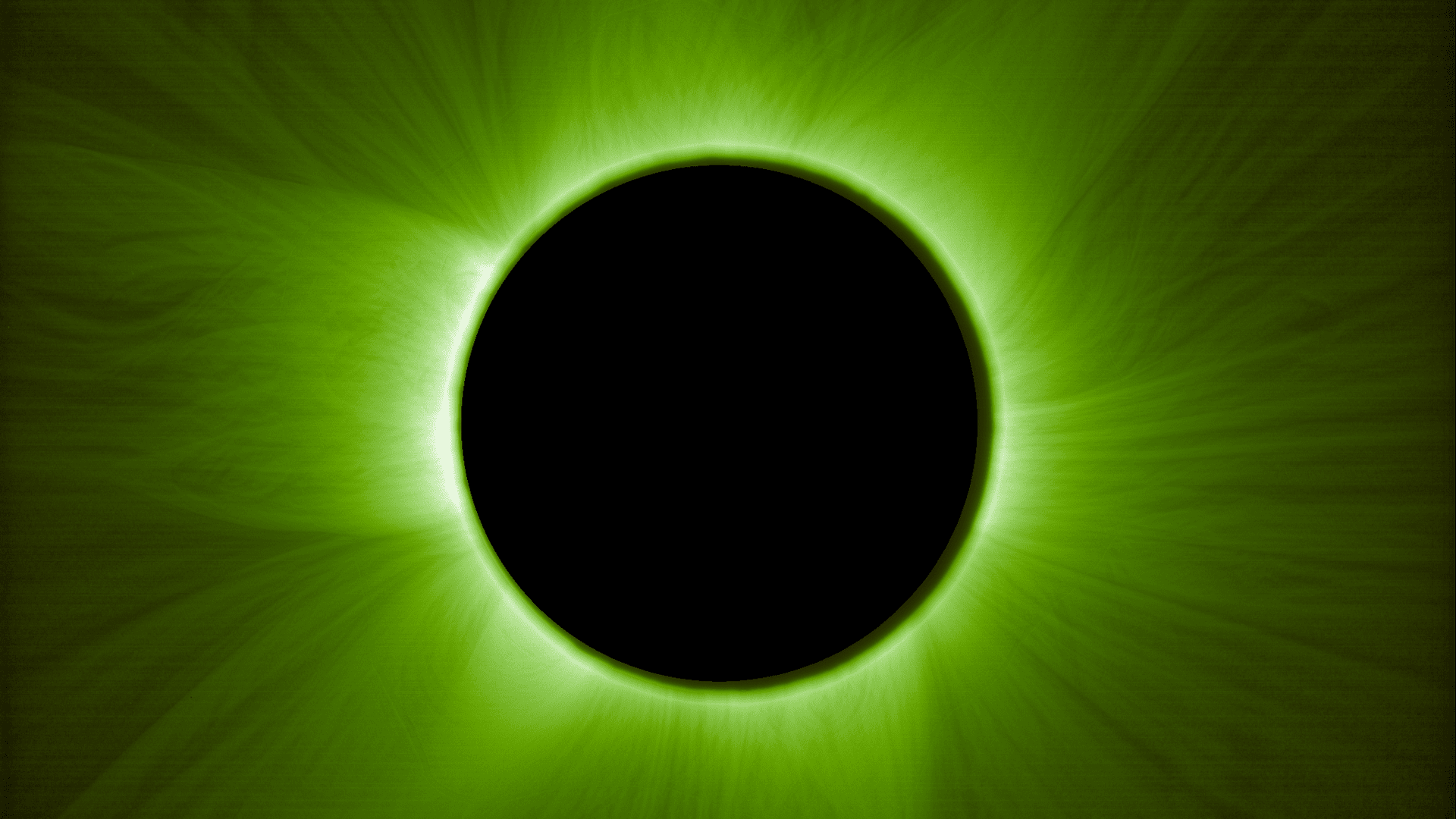 The solar corona similar to how a human eye would see it during an eclipse with a green filter The solar corona similar to how a human eye would see it during an eclipse with a green filter