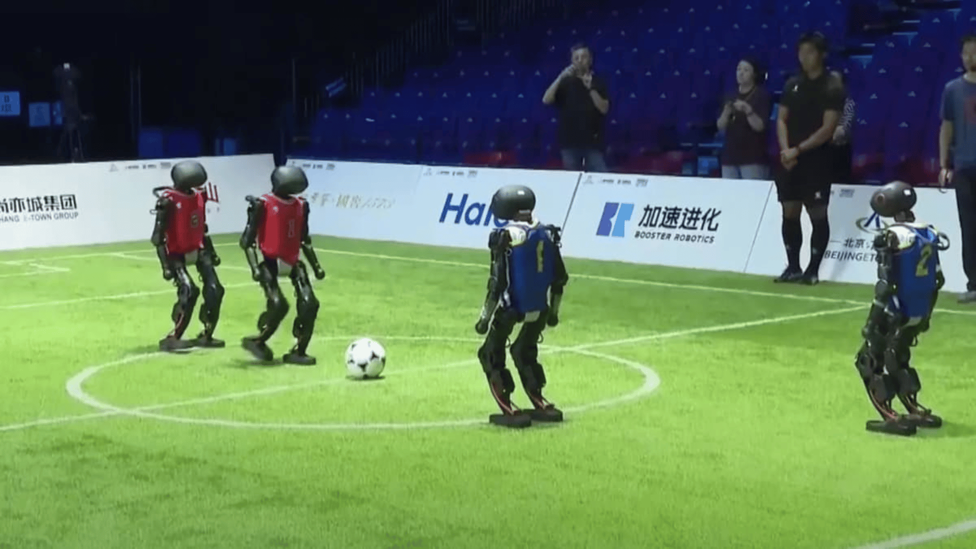 Humanoid robots seen playing soccer