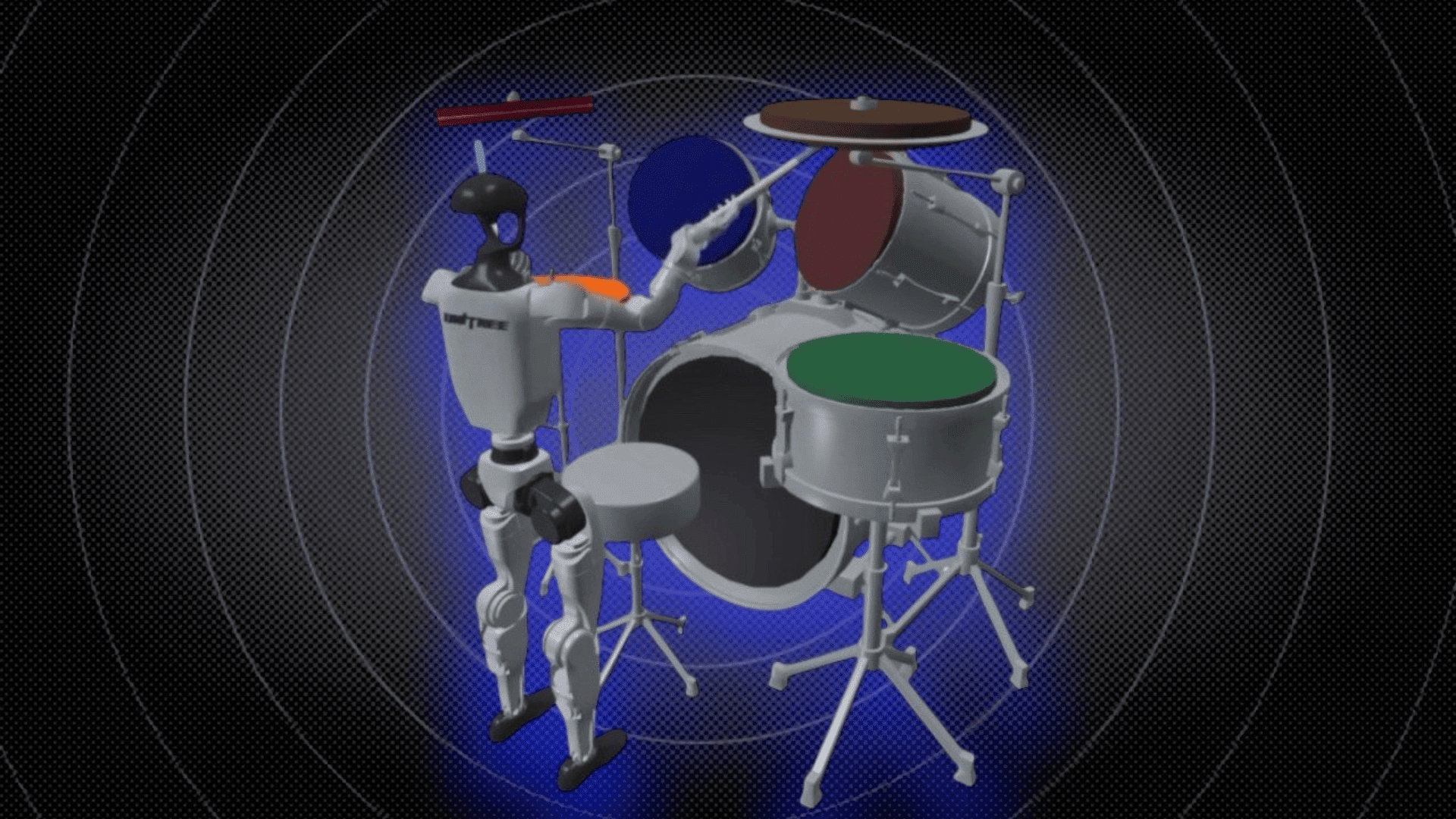 Robot Drummer executing a cymbal (dark brown) strike in a learned rhythmic sequence. Credit: Shahid, Braghin & Roveda.