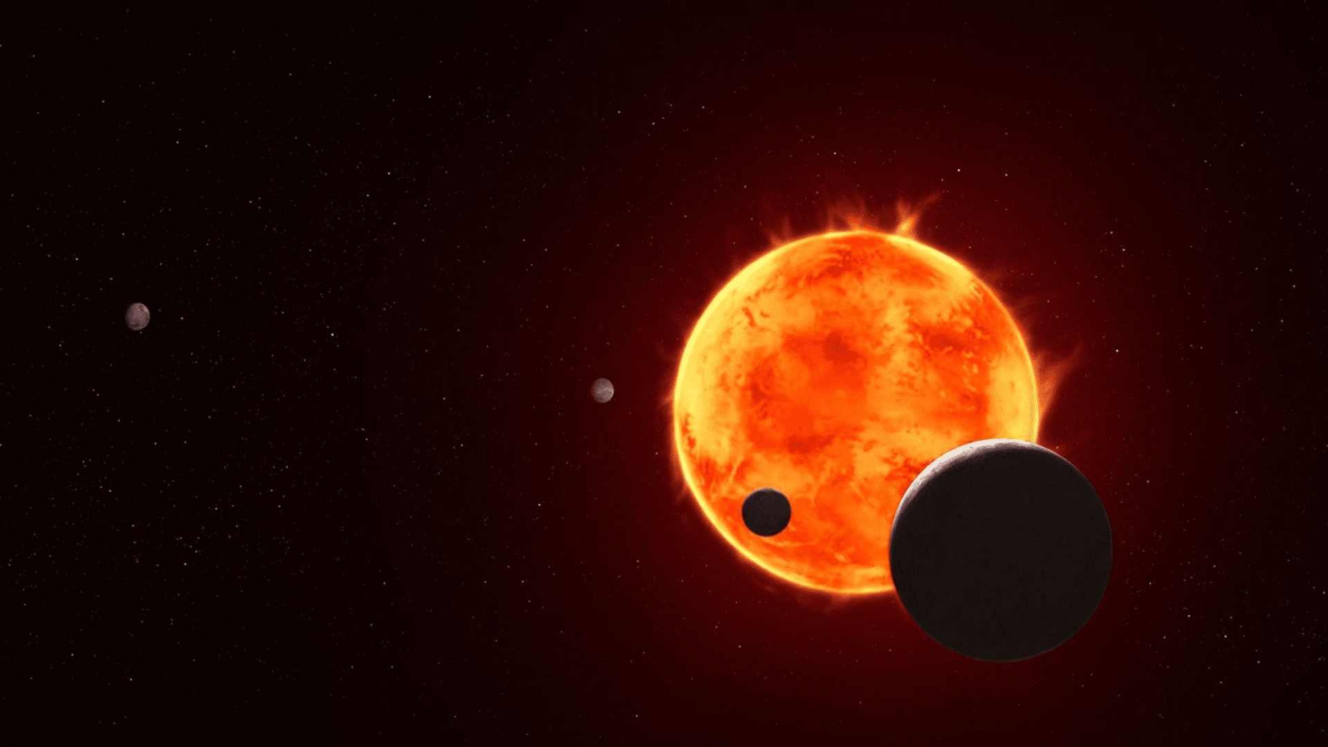 This artist’s concept shows the volatile red dwarf star TRAPPIST-1 and its four most closely orbiting planets; Photo: NASA, ESA, CSA, STScI, Joseph Olmsted (STScI)