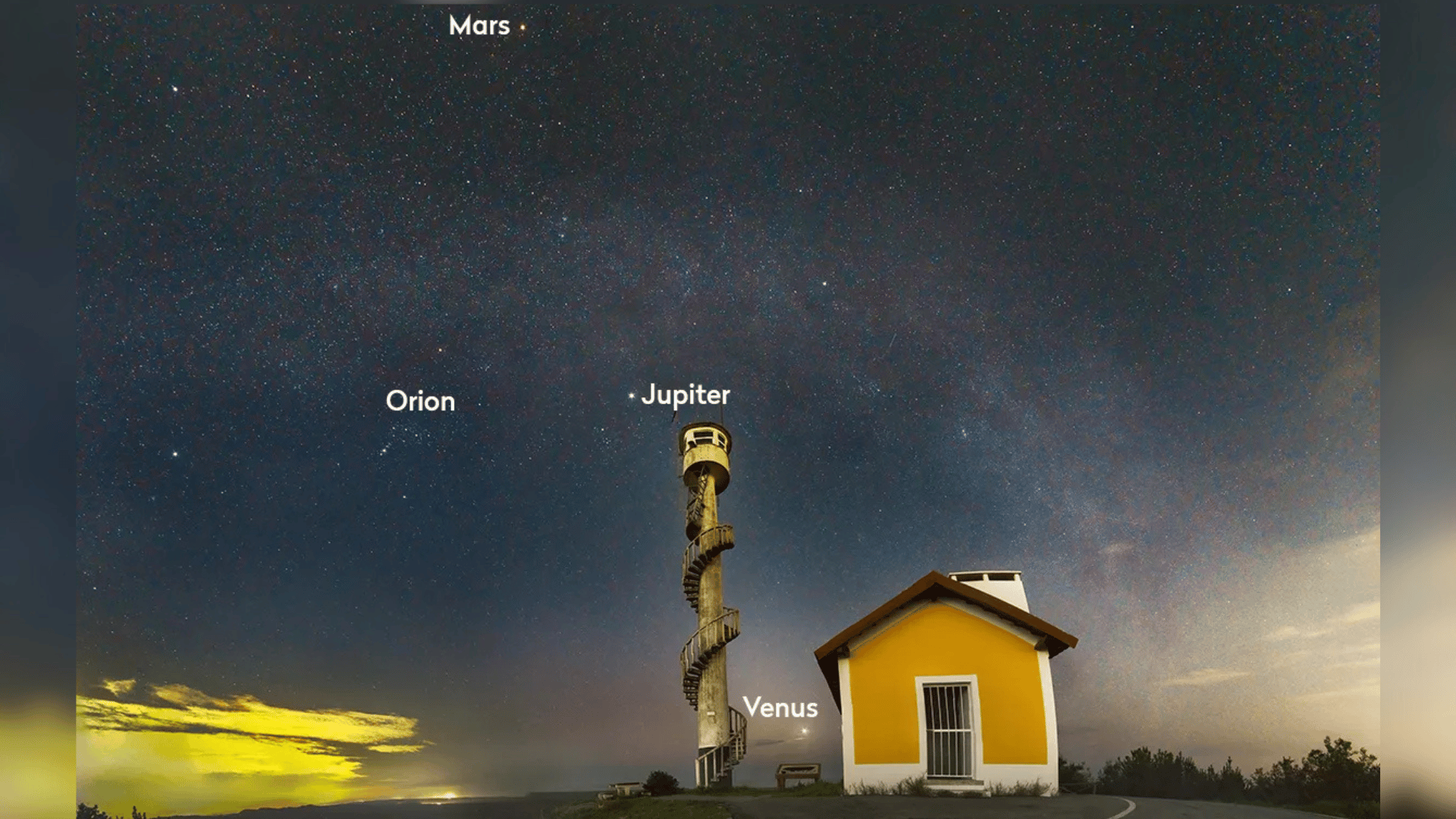 Mars, Jupiter and Venus on the night of the seven-planet alignment, 28 February 2025, captured by Rui Santos, Pinhal de Leiria, Portugal, 28 February 2025