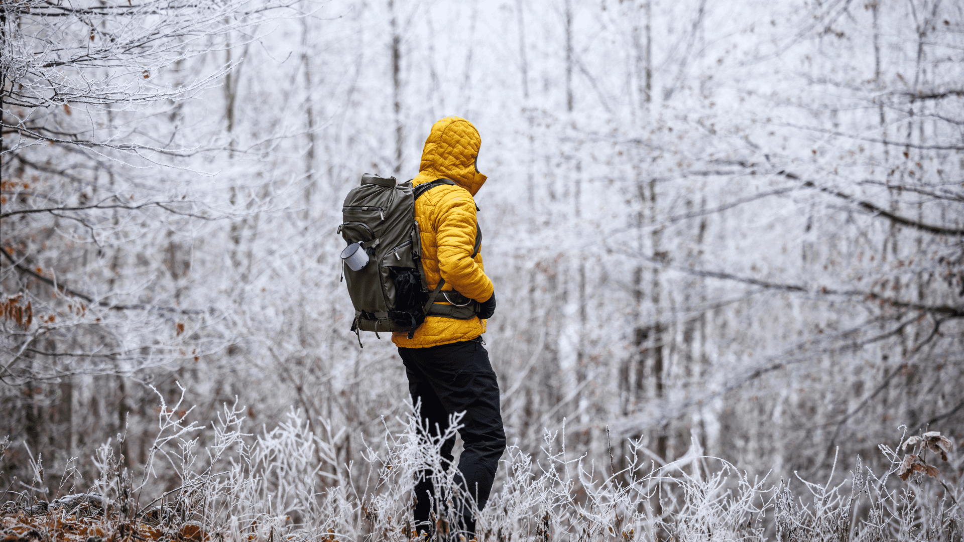 Person hiking in the winter