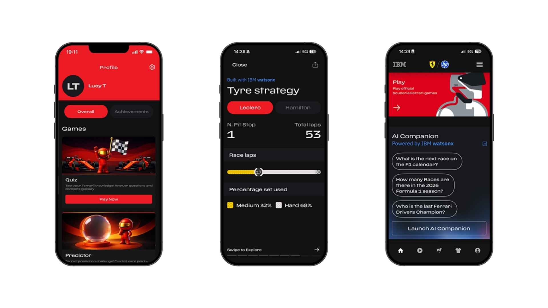 IBM Ferrari 2026 mobile app screens